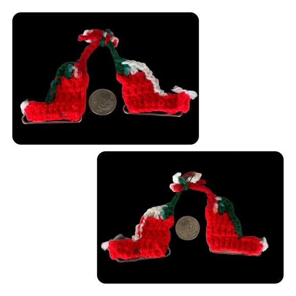 Hand Made Set of 7 Crochet Christmas Pins, Santa Claus Wreats Skates Girl Gifts - Picture 10 of 11